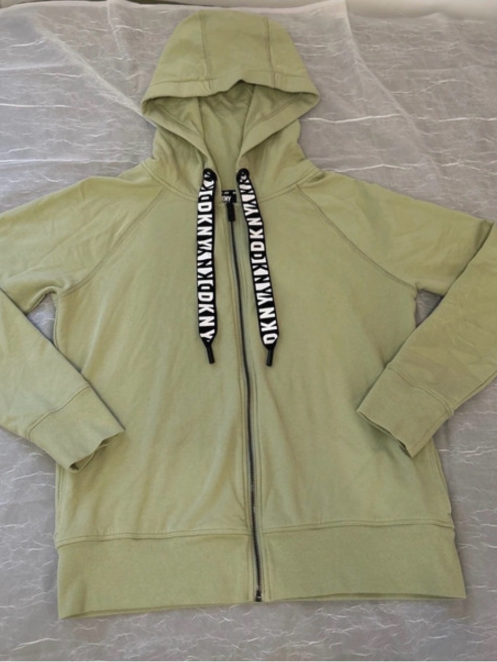 DKNY Olive Green Full-Zip Hoodie with Logo Drawstrings
